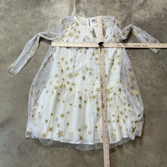 Stella McCartney Kids Girls Sz 10 White Tulle Gold Metallic Stars Long  Sleeve